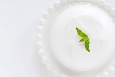 White milk agar jelly with mintの写真素材