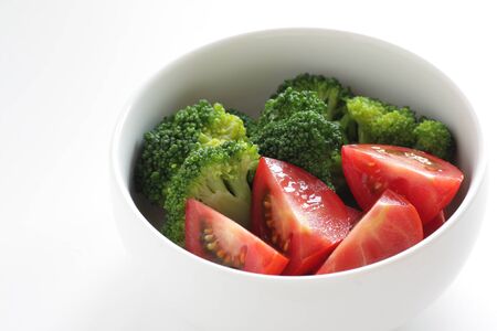 Healthy food, steamed broccoli on white backgroundの写真素材