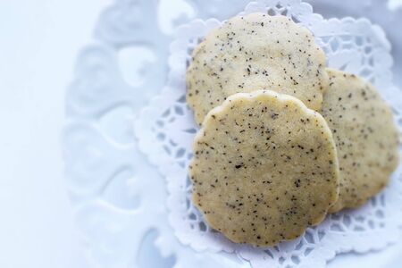 Tea leaves cookie on white dishの写真素材