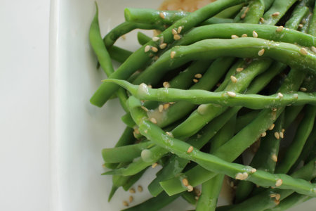 Boiled green bean sesame salad for healthy food