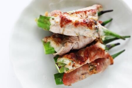 Grilled  Okra and pork for asian gourmetの写真素材