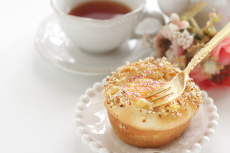 Homemade custard bun for sweet breakfast on white background
