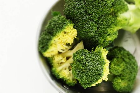 Prepared raw broccoli on pan for freshness ingredientの写真素材