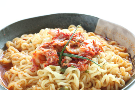 Korean instant ramen noodles with kimchi