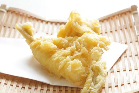 Japanese food, white fish tempura deep fried seafoodの写真素材