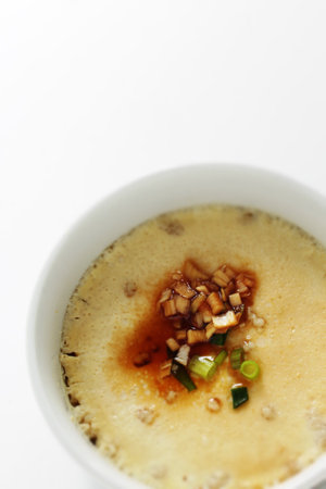 Chinese food, mince pork and steamed egg