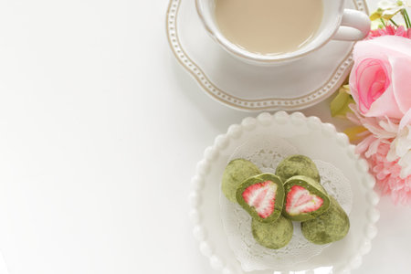 Japanese confectionery, dried strawberry and green tea chocolate