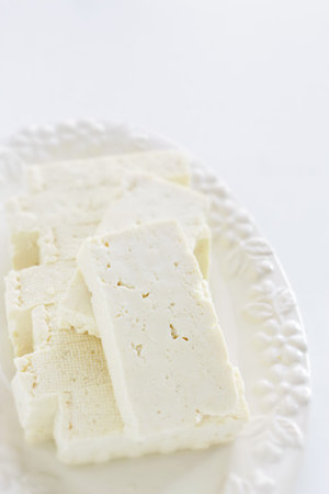 Chinese food, chopped tofu on dish for cooking image