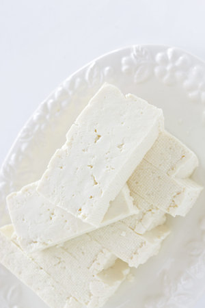 Chinese food, chopped tofu on dish for cooking image
