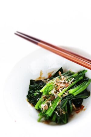 Japanese food, boiled spinach and Katsuobushi for healthy food imageの写真素材