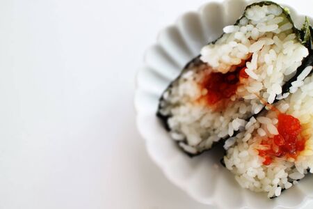 Japanese food, Ikura fish roe and rice ballの写真素材