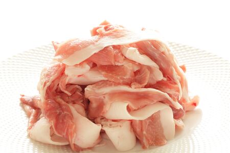 Sliced pork on dish for food ingredientの写真素材