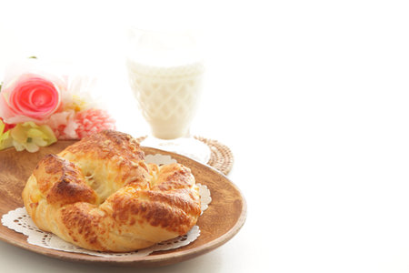 Homemade coconut bun on dish for gourmet breakfast