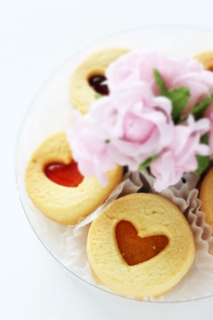 Homemade heart shaped jam cookies