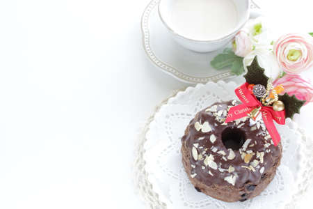 Homemade chocolate cake with copy spaceの写真素材