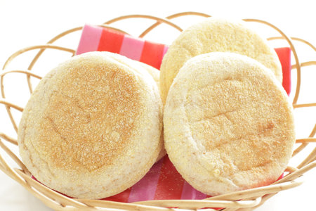English muffin in bread basket for breakfast