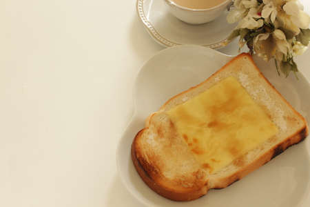 cheese and sugar toast for sweet bread breakfastの写真素材