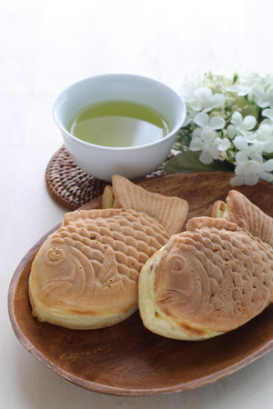 Japanese food, Taiyaki fish shaped pan cake street foodの写真素材
