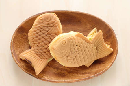 Japanese food, Taiyaki fish shaped pan cake street foodの写真素材