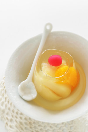 assorted fruit in jelly for delicious dessertの写真素材