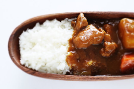 Japanese packed lunch, pork curry bentoの写真素材