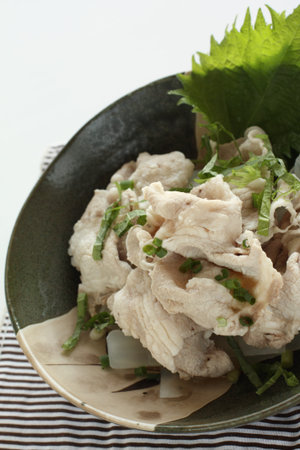 Japanese summer cuisine, boiled pork and chinese cabbage saladの写真素材