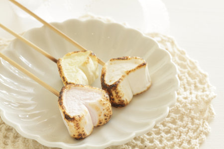 Barbecue heart shaped Marshmallow on dish for dessertの写真素材
