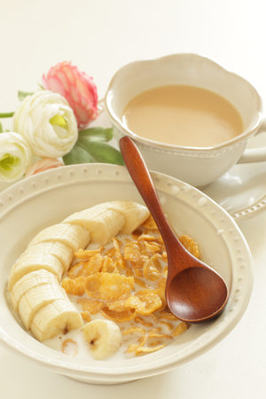 Banana and corn flake with tea