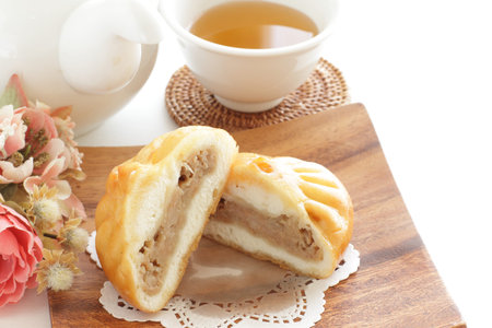 Chinese food, deep fried meat pork bun on dish