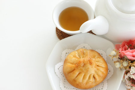 Chinese food, deep fried meat pork bun on dish