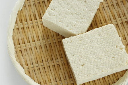 Chinese food ingredient, healthy Tofu on bamboo basket