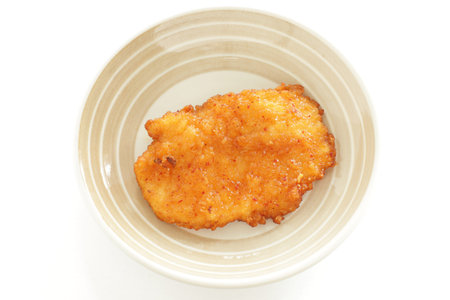 honey fried chicken on dish with copy spaceの写真素材