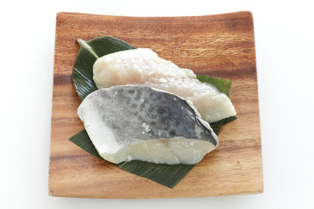 Japanese food, Shio Koji marinated Mackerel oily fish on wooden plate