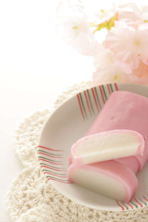 Japanese red and white fish cake, Kamabokoの写真素材