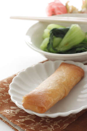 Homemade Chinese dim sum, deep fried spring rollの写真素材