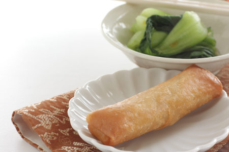 Chinese food, pork and green leaves vegetable stir fried