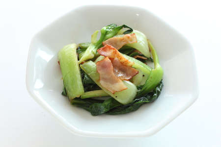Chinese food, pork and green leaves vegetable stir friedの写真素材