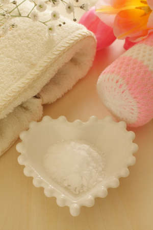 pink flower and soda powder for house keeping imageの写真素材