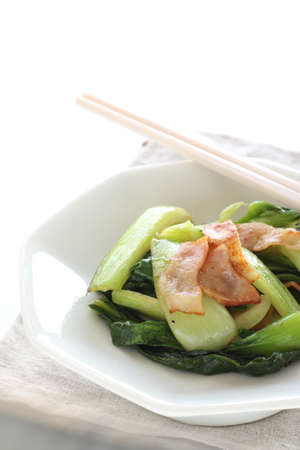 Chinese food, pork and green leaves vegetable stir friedの写真素材