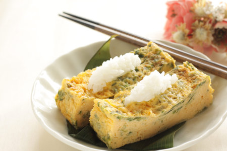 homemade Japanese and seaweed fried eggの写真素材