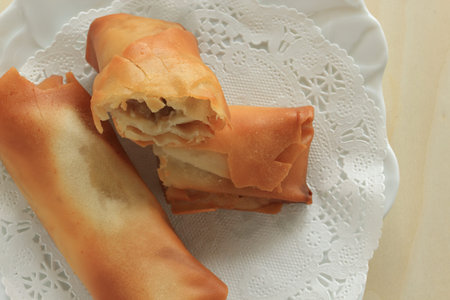 Chinese food, homemade spring rolls for yam cha deep fried dumpling