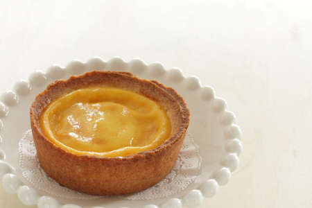 Egg tart on dish for asian sweet food imageの写真素材