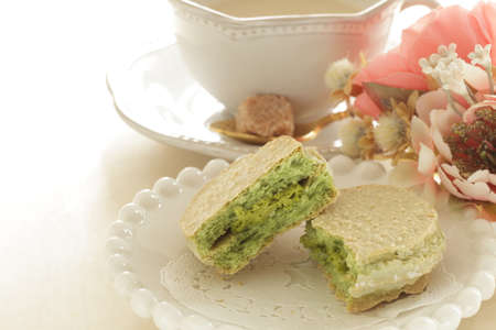 Green tea pastry cookie for confectionery food imageの写真素材