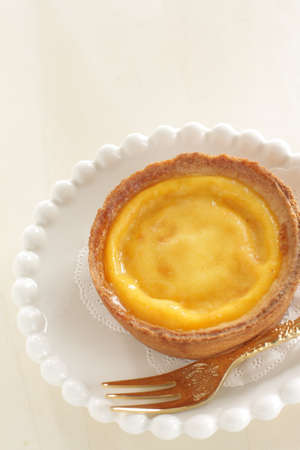 Egg tart on dish for asian sweet food imageの写真素材