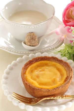 Egg tart on dish for asian sweet food imageの写真素材