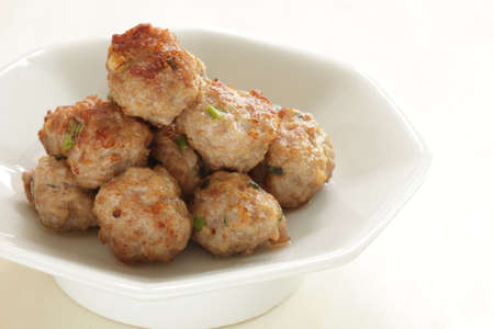 Homemade Chinese food, pork meat ball on lettuceの写真素材