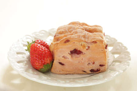 Homemade strawberry scone for spring breakfastの写真素材