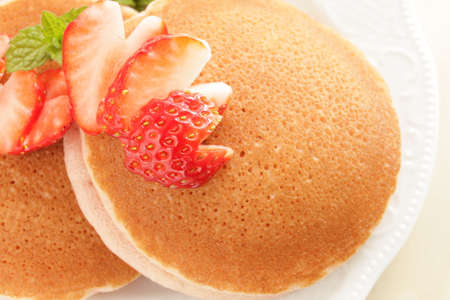 Homemade strawberry and pan cake for gourmet gourmetの写真素材