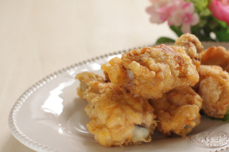 Homemade fried chicken on plate with copy spaceの写真素材