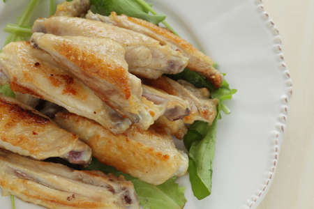 Chinese food, fried chicken wings with copy spaceの写真素材